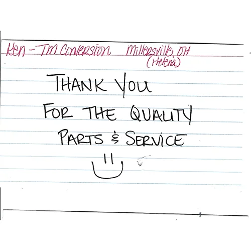 Handwritten customer thank-you note 1