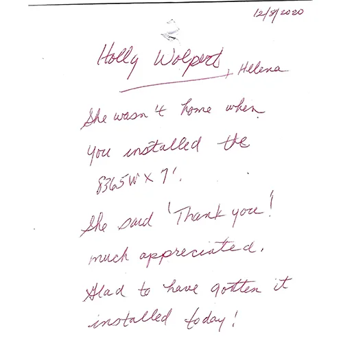 Handwritten customer thank-you note 10