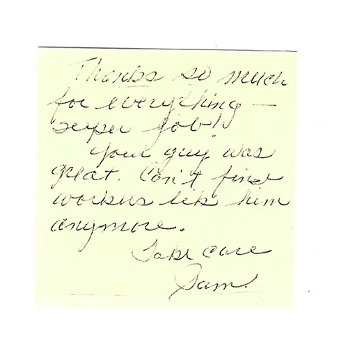 Handwritten customer thank-you note 11
