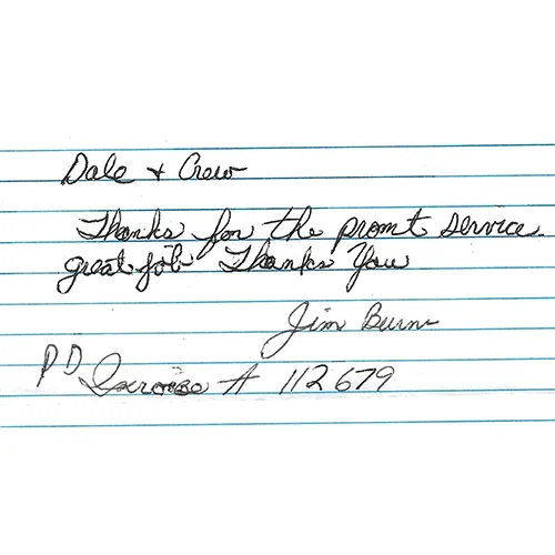 Handwritten customer thank-you note 12