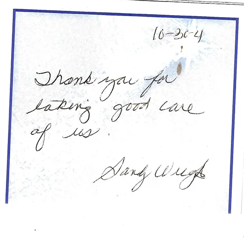 Handwritten customer thank-you note 13