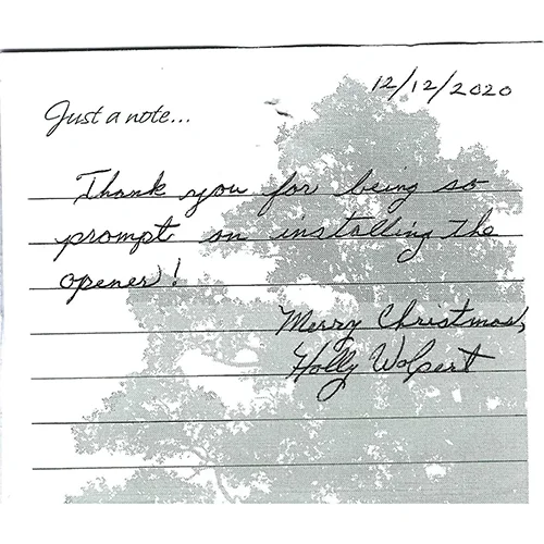 Handwritten customer thank-you note 15