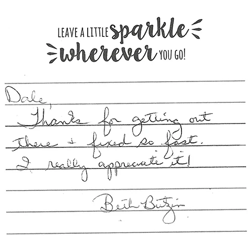 Handwritten customer thank-you note 19